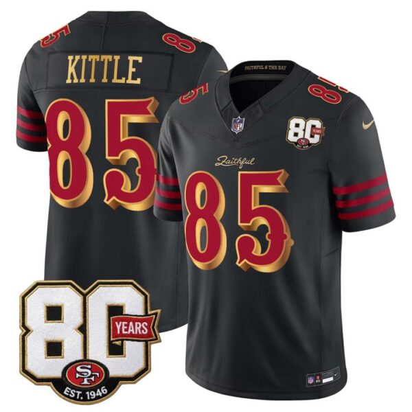 San Francisco 49ers George Kittle 80th Anniversary Patch Rivalries Edition Vapor Limited Jersey - All Stitched - Black Rivalries