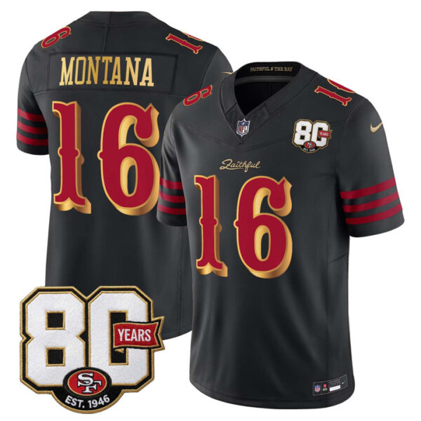 San Francisco 49ers Joe Montana 80th Anniversary Patch Rivalries Edition Vapor Limited Jersey - All Stitched - Black Rivalries