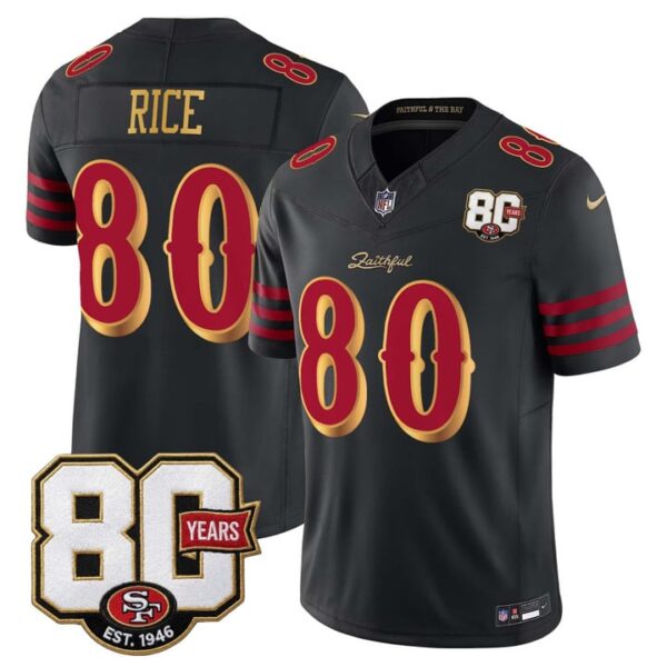 San Francisco 49ers Jerry Rice 80th Anniversary Patch Rivalries Edition Vapor Limited Jersey - All Stitched - Black Rivalries
