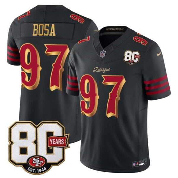 San Francisco 49ers Nick Bosa 80th Anniversary Patch Rivalries Edition Vapor Limited Jersey - All Stitched - Black Rivalries