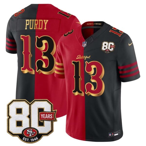 San Francisco 49ers Brock Purdy 80th Anniversary Patch Rivalries Edition Vapor Limited Jersey - All Stitched - Split