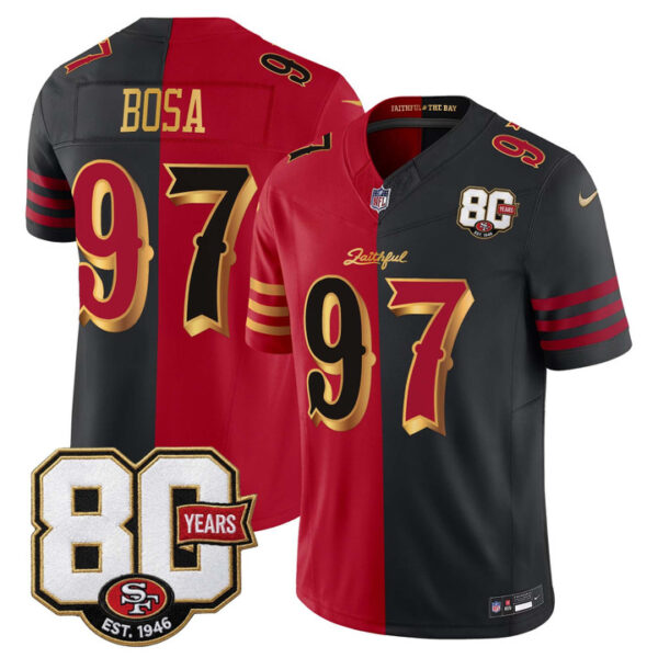 San Francisco 49ers Nick Bosa 80th Anniversary Patch Rivalries Edition Vapor Limited Jersey - All Stitched - Split