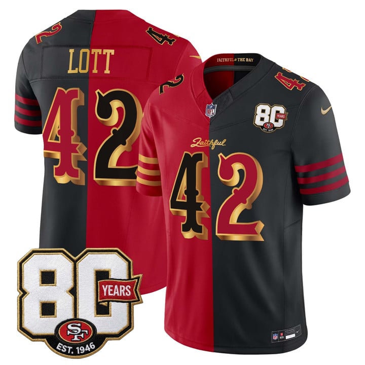 San Francisco 49ers Ronnie Lott 80th Anniversary Patch Rivalries Edition Vapor Limited Jersey - All Stitched - Split