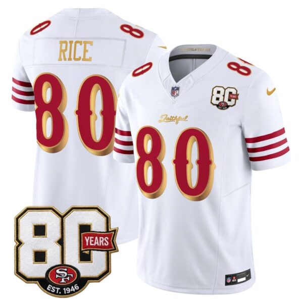 San Francisco 49ers Jerry Rice 80th Anniversary Patch Rivalries Edition Vapor Limited Jersey - All Stitched - White Gold
