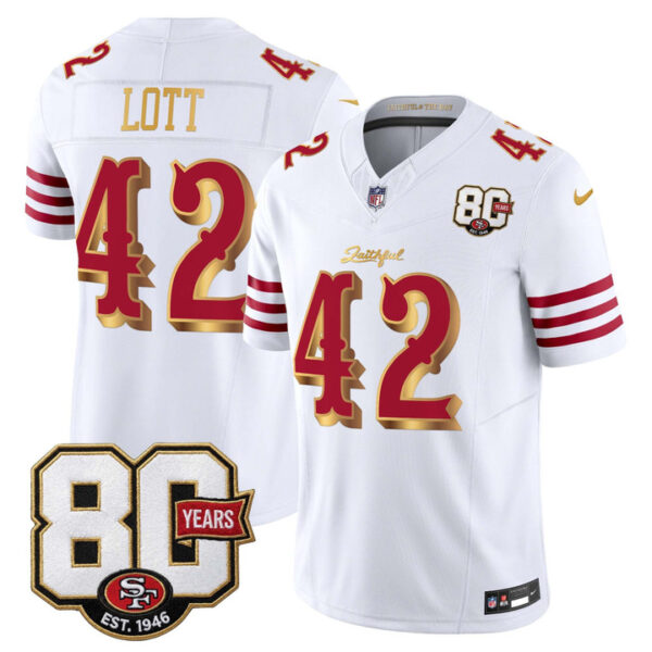 San Francisco 49ers Ronnie Lott 80th Anniversary Patch Rivalries Edition Vapor Limited Jersey - All Stitched - White Gold