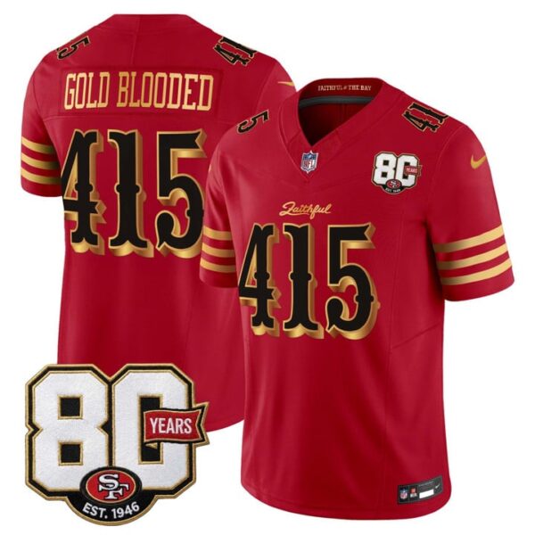 San Francisco 49ers Gold Blooded 415 80th Anniversary Patch Rivalries Edition Vapor Limited Jersey - All Stitched - Red Gold