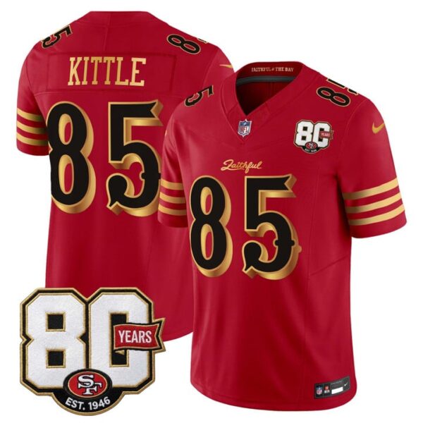 San Francisco 49ers George Kittle 80th Anniversary Patch Rivalries Edition Vapor Limited Jersey - All Stitched - Red Gold