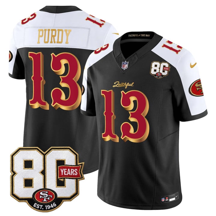 San Francisco 49ers Brock Purdy 80th Anniversary Patch Rivalries Edition Vapor Limited Jersey - All Stitched - Black Alternate