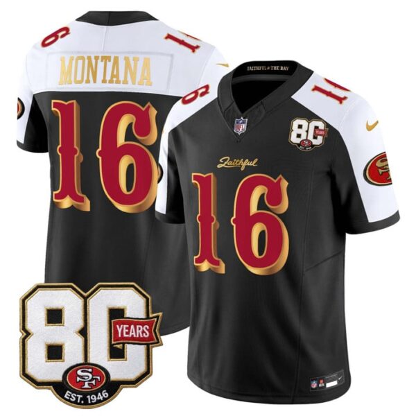 San Francisco 49ers Joe Montana 80th Anniversary Patch Rivalries Edition Vapor Limited Jersey - All Stitched - Black Alternate
