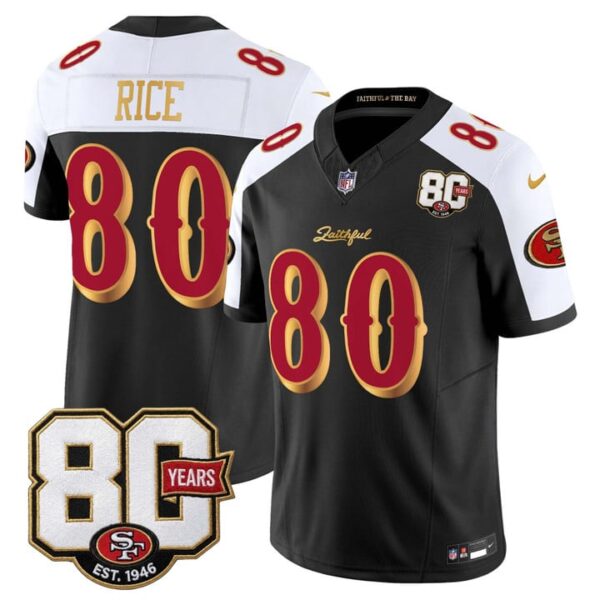 San Francisco 49ers Jerry Rice 80th Anniversary Patch Rivalries Edition Vapor Limited Jersey - All Stitched - Black Alternate