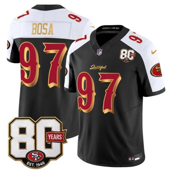 San Francisco 49ers Nick Bosa 80th Anniversary Patch Rivalries Edition Vapor Limited Jersey - All Stitched - Black Alternate