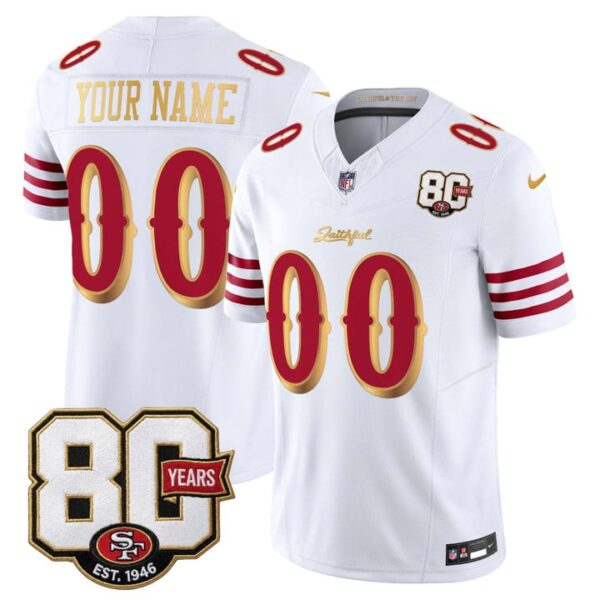 San Francisco 49ers Anniversary Patch Rivalries Edition Vapor Limited Custom Jersey - All Stitched - White Gold