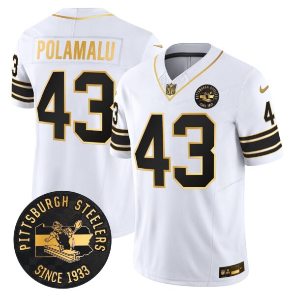 Pittsburgh Steelers Troy Polamalu Throwback 1933 Patch Gold Vapor Limited Jersey - All Stitched - White Gold