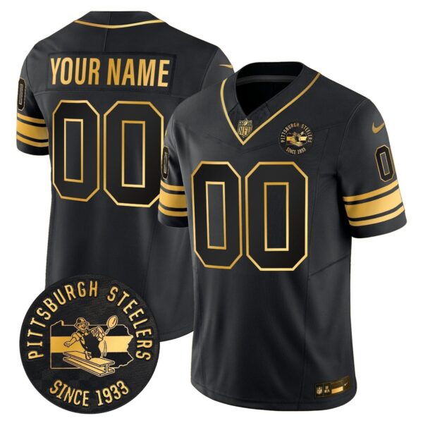Pittsburgh Steelers Throwback 1933 Patch Gold Vapor Limited Custom Jersey - All Stitched - Black Gold