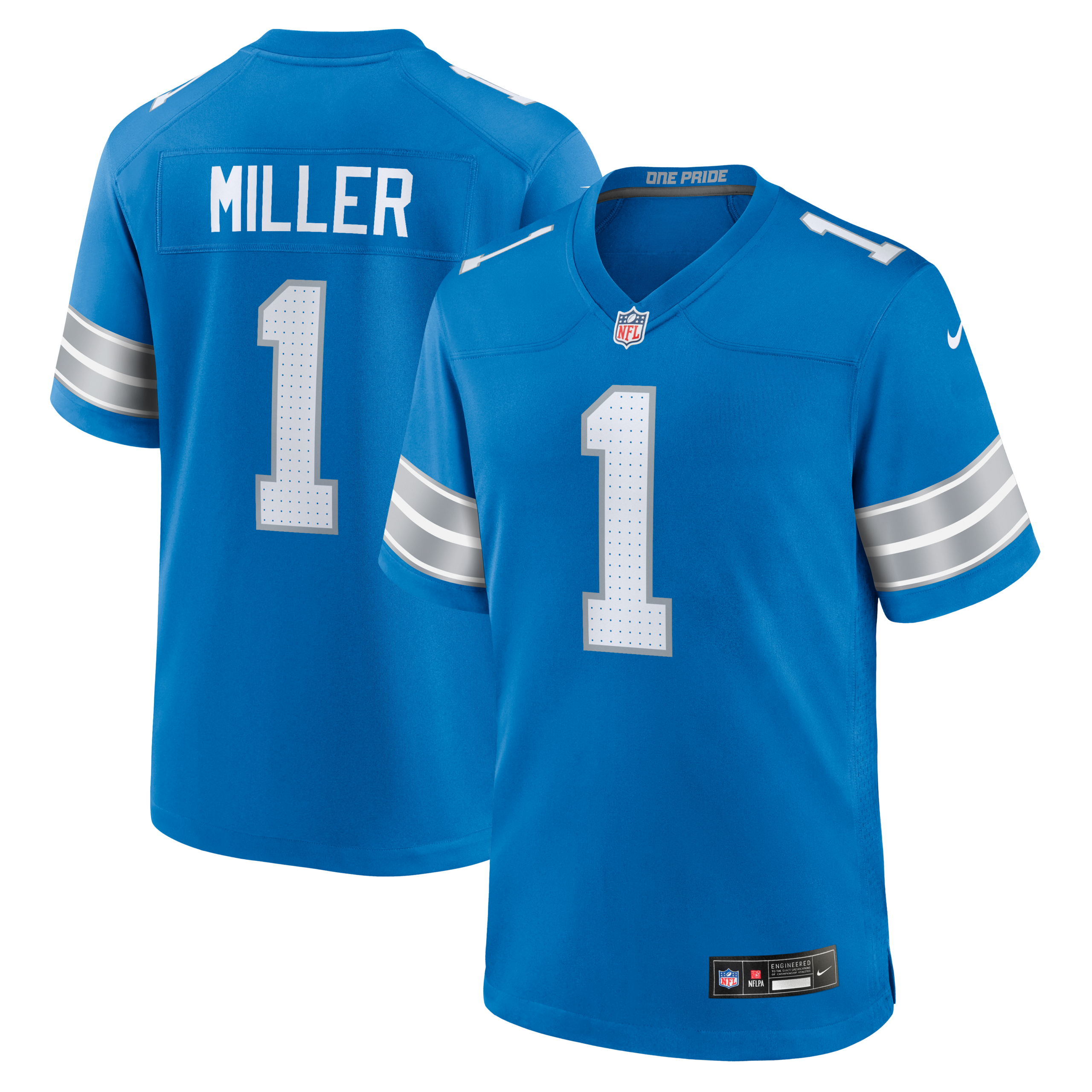Detroit Lions Blake Miller 2026 NFL Draft First Round Pick No. 17 Team Game Jersey - Blue