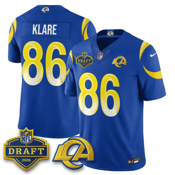 Los Angeles Rams Max Klare 2026 NFL Draft Jersey - All Stitched - Royal
