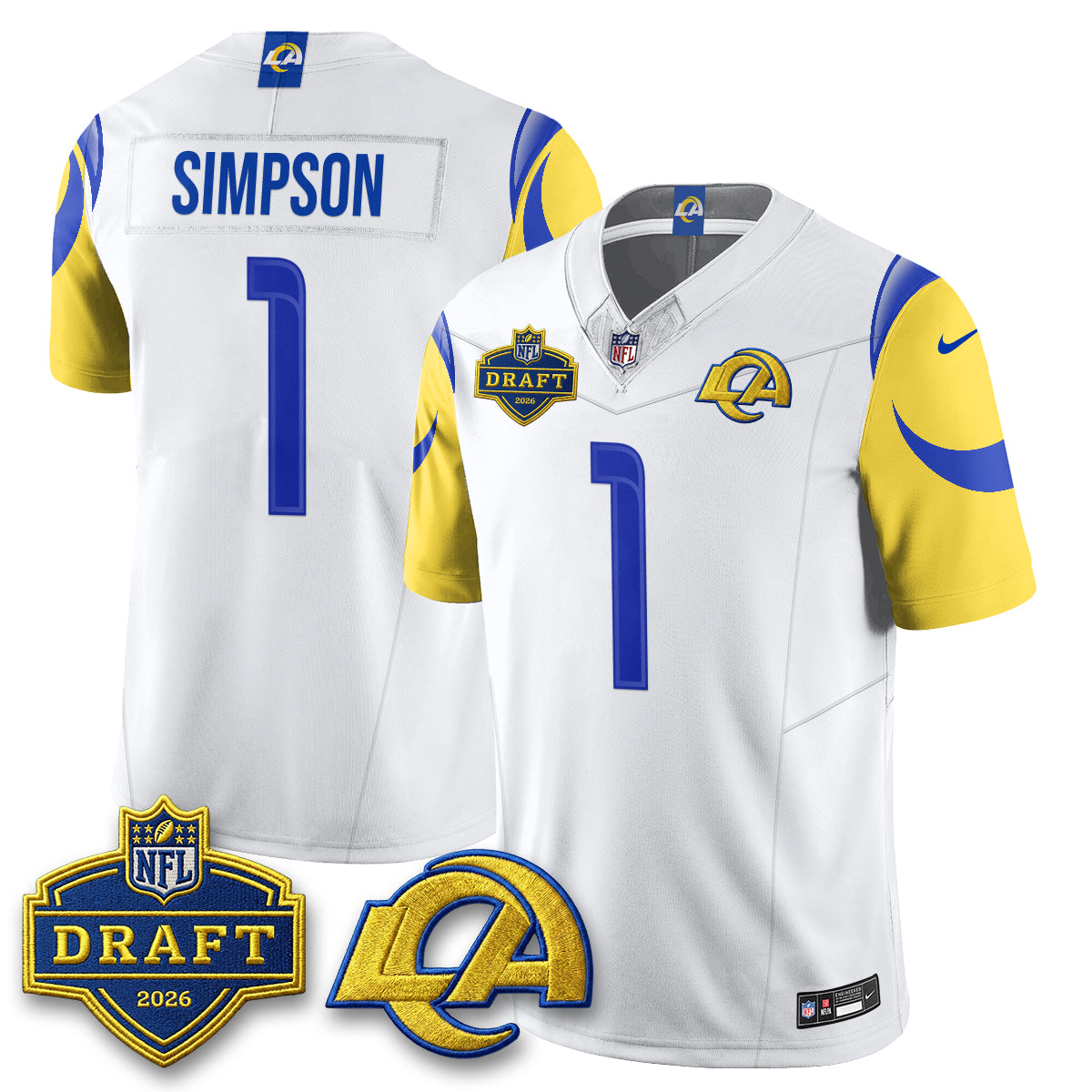 Los Angeles Rams Ty Simpson 2026 NFL Draft Jersey - All Stitched - White