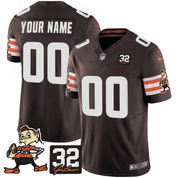 Cleveland Browns Jim Brown Memorial Patch Vapor Limited Custom Jersey - All Stitched - Brown