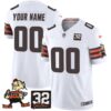 Cleveland Browns Jim Brown Memorial Patch Vapor Limited Custom Jersey - All Stitched - White