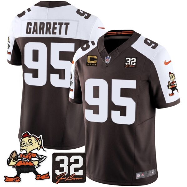 Cleveland Browns Myles Garrett Jim Brown Memorial Patch Vapor Limited Jersey - All Stitched - Alternate