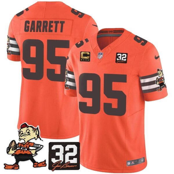 Cleveland Browns Myles Garrett Jim Brown Memorial Patch Vapor Limited Jersey - All Stitched - Orange