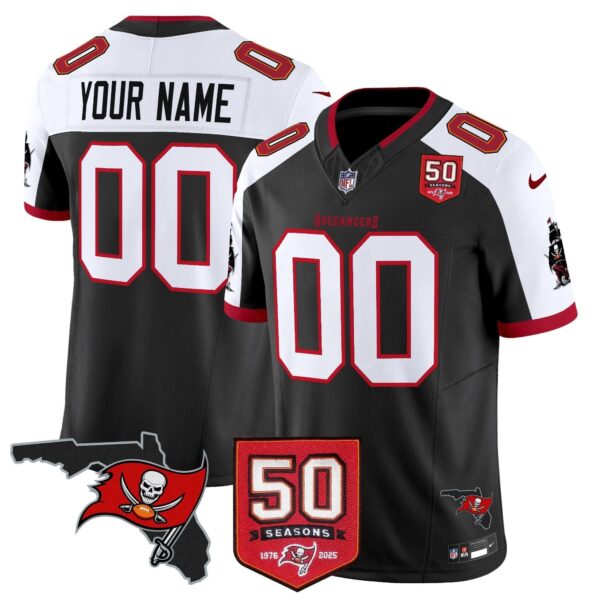 Tampa Bay Buccaneers 50th Season Patch Vapor Limited Custom Jersey - All Stitched - Black Alternate