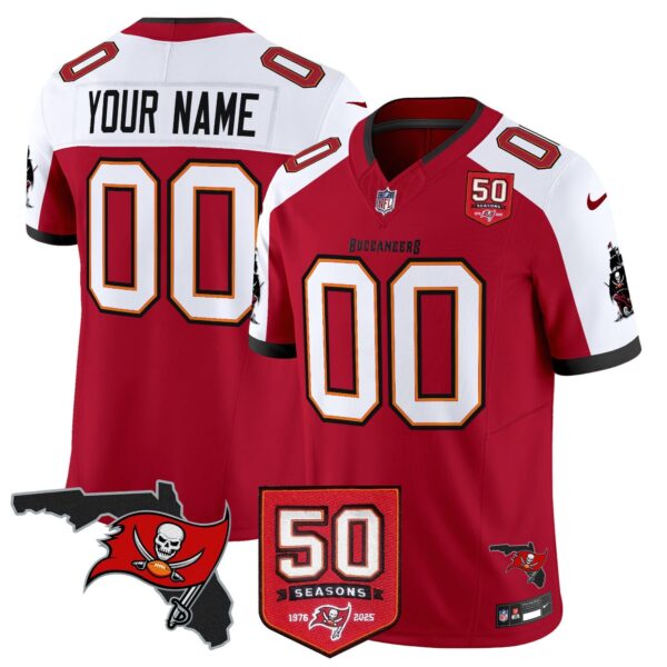 Tampa Bay Buccaneers 50th Season Patch Vapor Limited Custom Jersey - All Stitched - Red Alternate