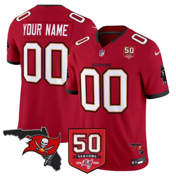 Tampa Bay Buccaneers 50th Season Patch Vapor Limited Custom Jersey - All Stitched - Red
