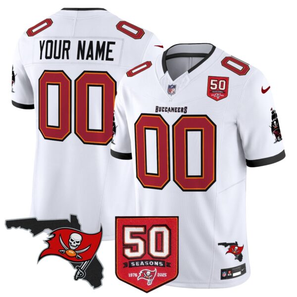 Tampa Bay Buccaneers 50th Season Patch Vapor Limited Custom Jersey - All Stitched - White