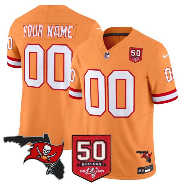 Tampa Bay Buccaneers 50th Season Patch Vapor Limited Custom Jersey - All Stitched - Creamsicle