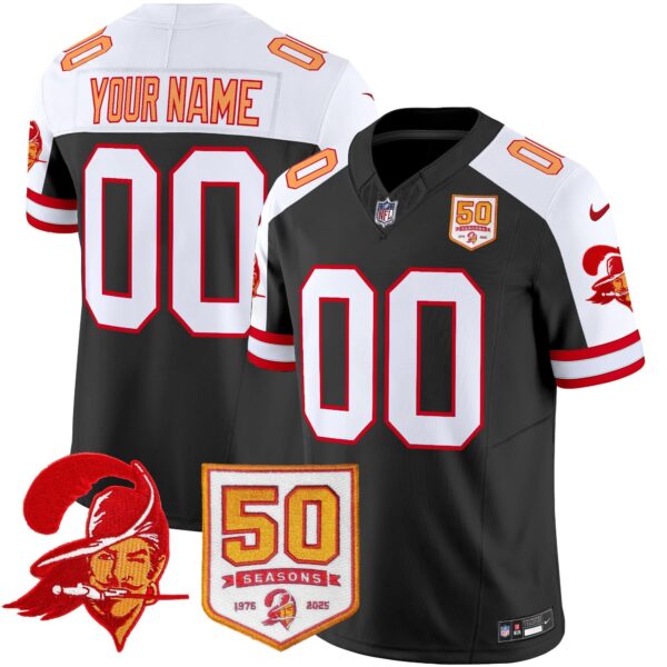 Tampa Bay Buccaneers 50th Season Patch Vapor Limited Custom Jersey - All Stitched - Black Aternate
