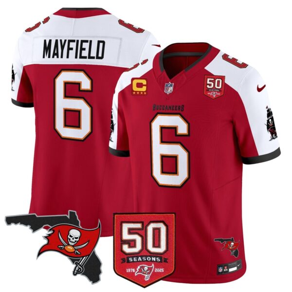 Tampa Bay Buccaneers Baker Mayfield 50th Season Patch Vapor Limited Jersey - All Stitched - Red Alternate