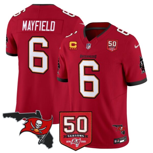 Tampa Bay Buccaneers Baker Mayfield 50th Season Patch Vapor Limited Jersey - All Stitched - Red