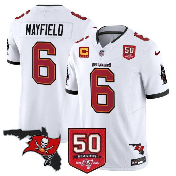 Tampa Bay Buccaneers Baker Mayfield 50th Season Patch Vapor Limited Jersey - All Stitched - White