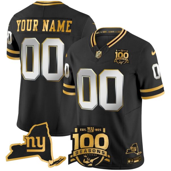 New York Giants 100th Season Patch Gold Vapor Limited Custom Jersey - All Stitched - Black Limited