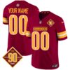 Washington Commanders 90th Anniversary Patch Gold Vapor Custom Jersey - All Stitched - Burgundy