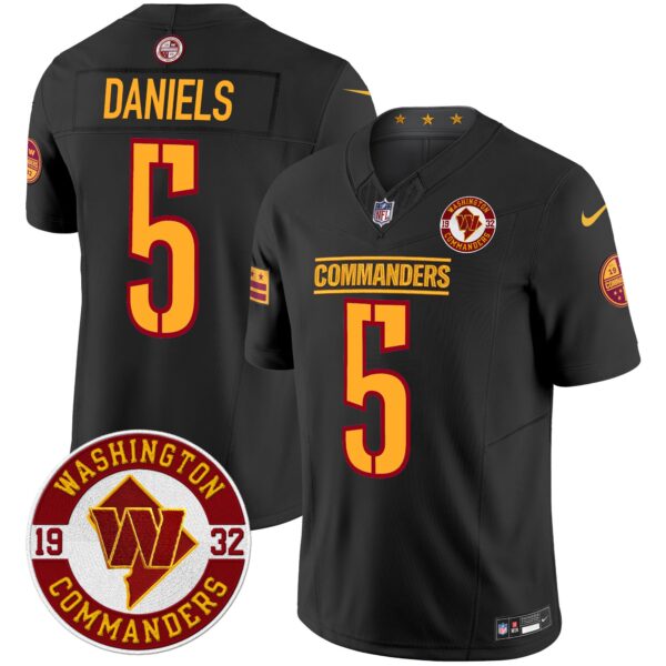 Washington Commanders Jayden Daniels Est. 1932 Patch Vapor Limited Jersey - All Stitched - Black