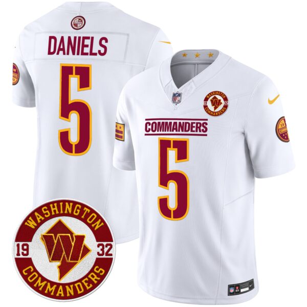 Washington Commanders Jayden Daniels Est. 1932 Patch Vapor Limited Jersey - All Stitched - White