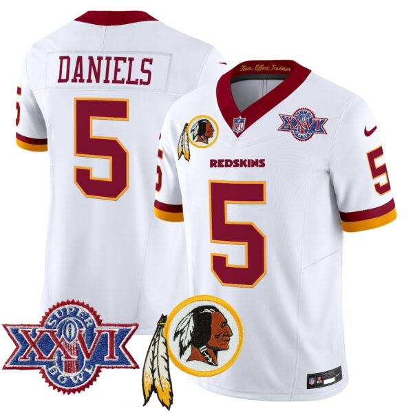 Washington Commanders Jayden Daniels Throwback 1992 Super Bowl XXVI Patch Vapor Limited Jersey - All Stitched - White