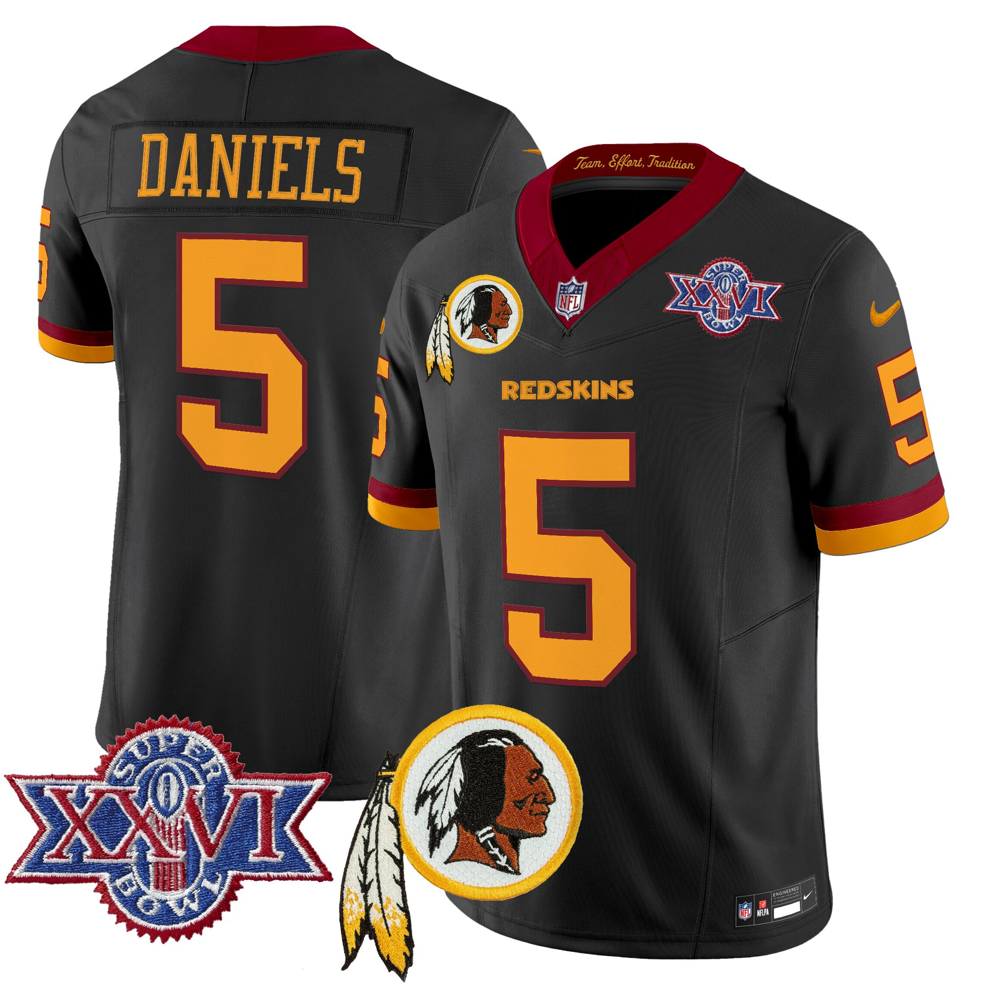 Washington Commanders Jayden Daniels Throwback 1992 Super Bowl XXVI Patch Vapor Limited Jersey - All Stitched - Black