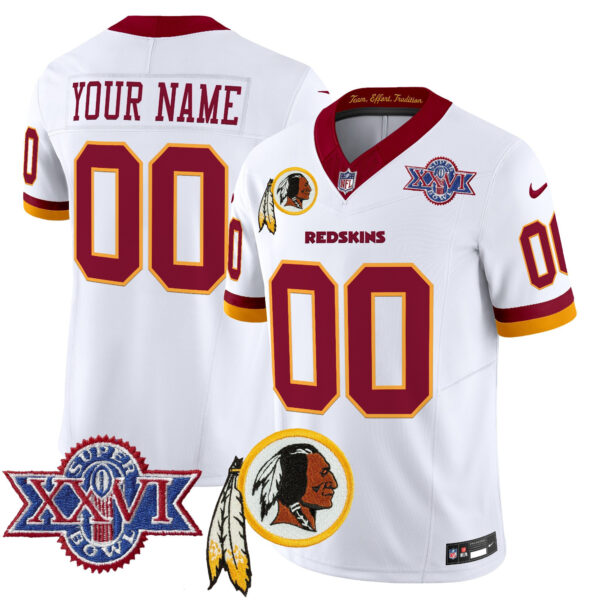 Washington Commanders Throwback 1992 Super Bowl XXVI Patch Vapor Limited Custom Jersey - All Stitched - White
