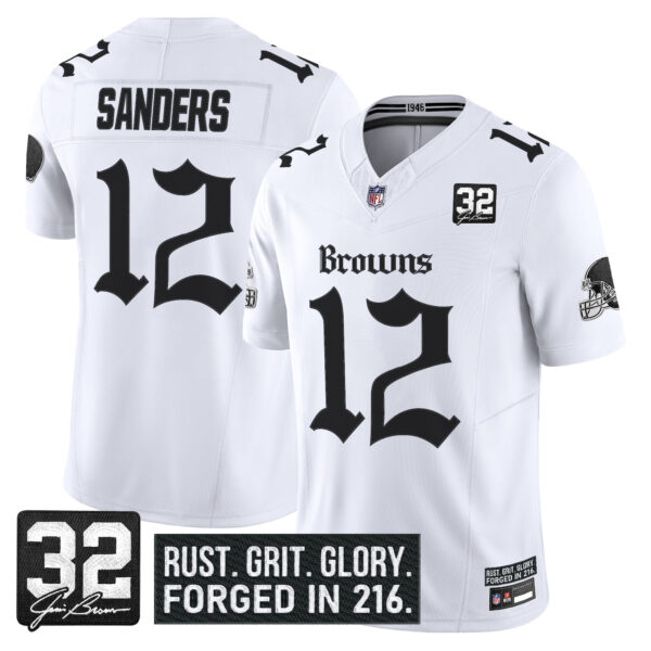 Cleveland Browns Shedeur Sanders Gothic Dawg Shadows Drop Vapor Limited Jersey - All Stitched - White