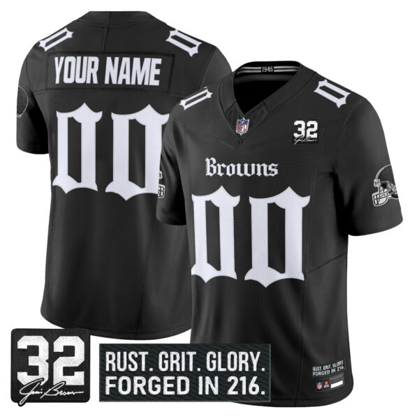 Cleveland Browns Gothic Dawg Shadows Drop Vapor Limited Custom Jersey - All Stitched - Black