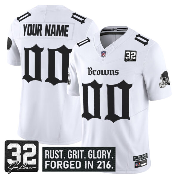 Cleveland Browns Gothic Dawg Shadows Drop Vapor Limited Custom Jersey - All Stitched - White
