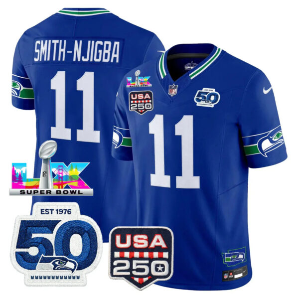 Seattle Seahawks Jaxon Smith-Njigba 250th Anniversary Super Bowl LX Patch Jersey - All Stitched - Royal