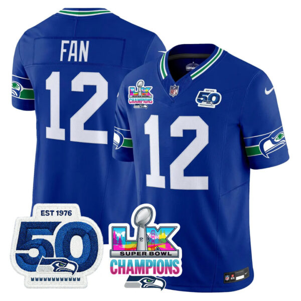 Seattle Seahawks 12th Fan Super Bowl LX Champions Patch Jersey - All Stitched - Royal