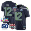 Seattle Seahawks 12th Fan 250th Anniversary Super Bowl LX Patch Jersey - All Stitched - Navy