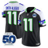 Seattle Seahawks Smith-Njigba 50th Anniversary Patch Vapor Limited Jersey - All Stitched - Black Alternate