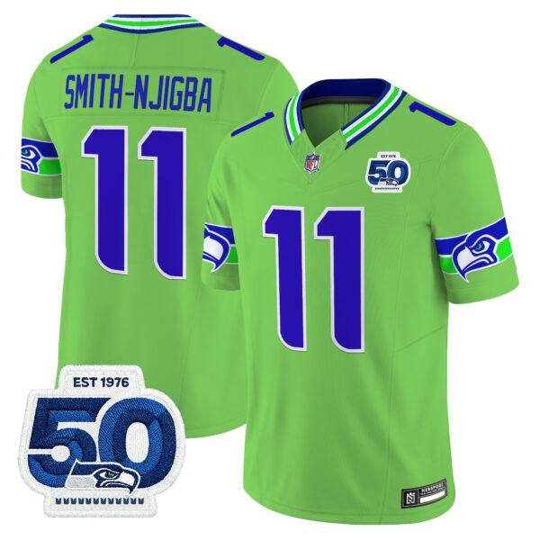Seattle Seahawks Smith-Njigba 50th Anniversary Patch Vapor Limited Jersey - All Stitched - Green