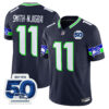 Seattle Seahawks Smith-Njigba 50th Anniversary Patch Vapor Limited Jersey - All Stitched - Navy